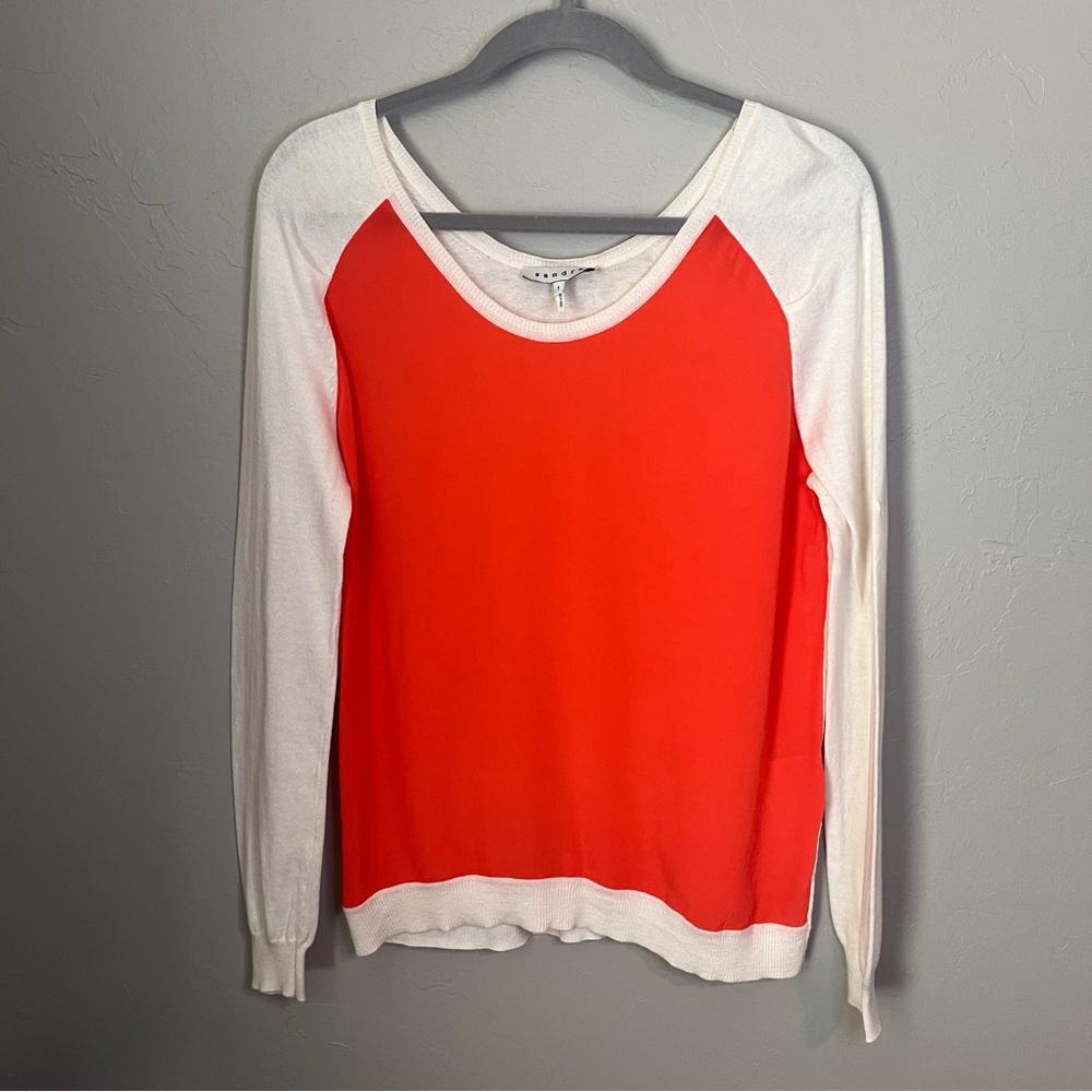 Sandro Color Block Silk Cotton Cashmere Lightweight Sweater Casual Knit - Picture 2 of 11